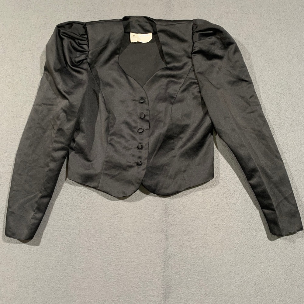 Southeastern Satin Puff Sleeve Jacket Womens Medium Black Vintage 80s Goth Glam